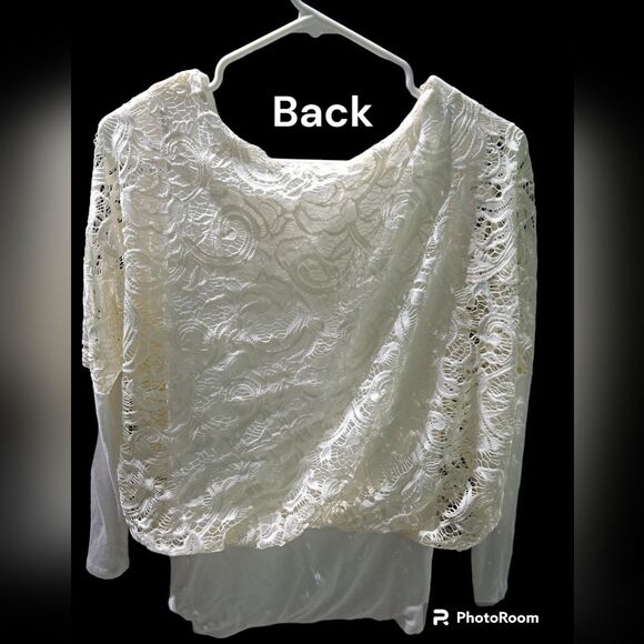 Valerie Stevens white lace top with solid cotton long sleeves womens size small - Picture 6 of 6